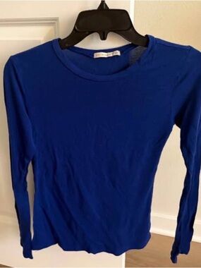 Active Basic Blue Crew Neck Long Sleeve Top
